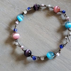 Crystal gemstone silver wrapped bracelets